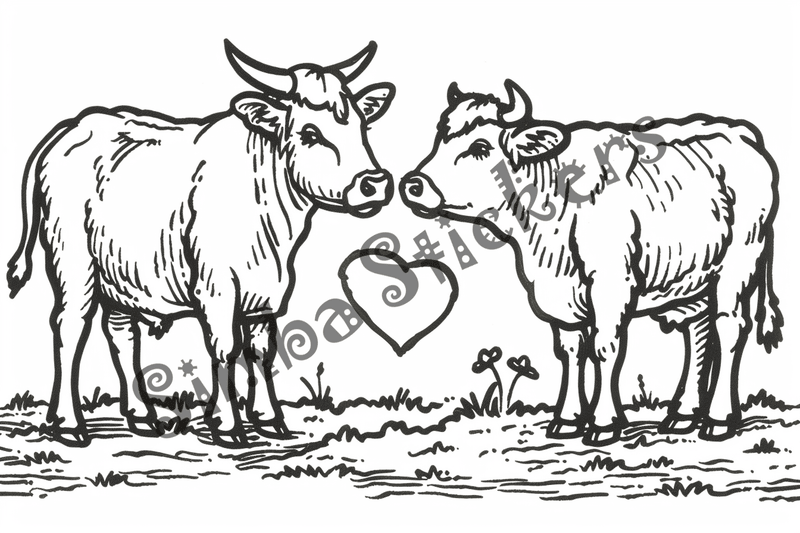Colouring pages, bundle of cattle in love, 25 images