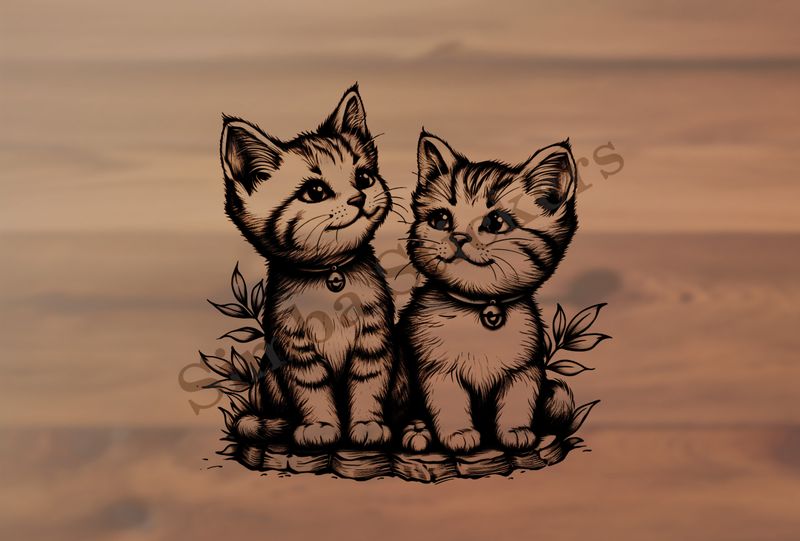 Romantic cat kittens, outline art