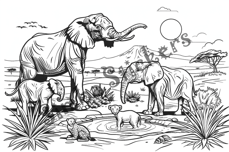Colouring pages, bundle of African Savanna landscape, 25 images