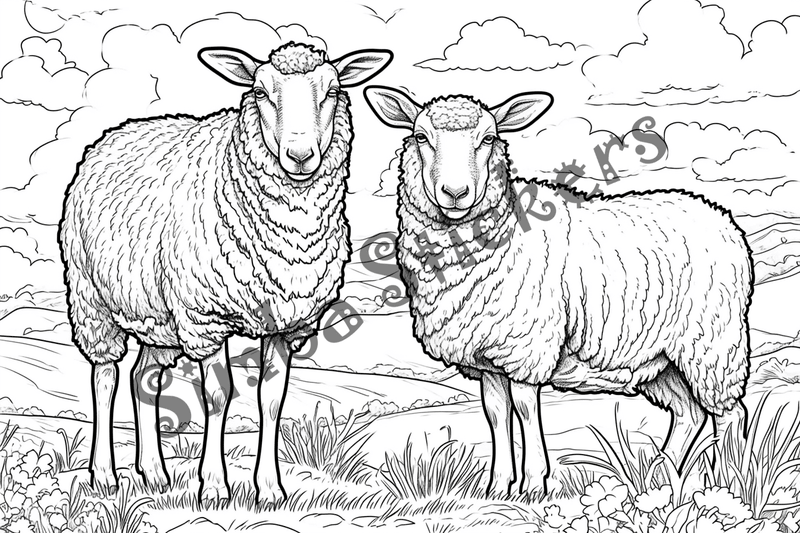 Colouring pages, bundle of multiple sheep, 10 images