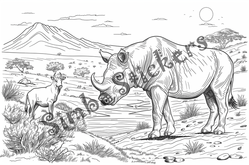Colouring pages, bundle of African Savanna landscape with animals, 10 images