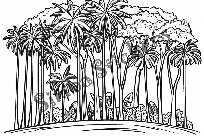 Colouring pages, bundle of Equatorial Rainforest landscape, 25 images 2