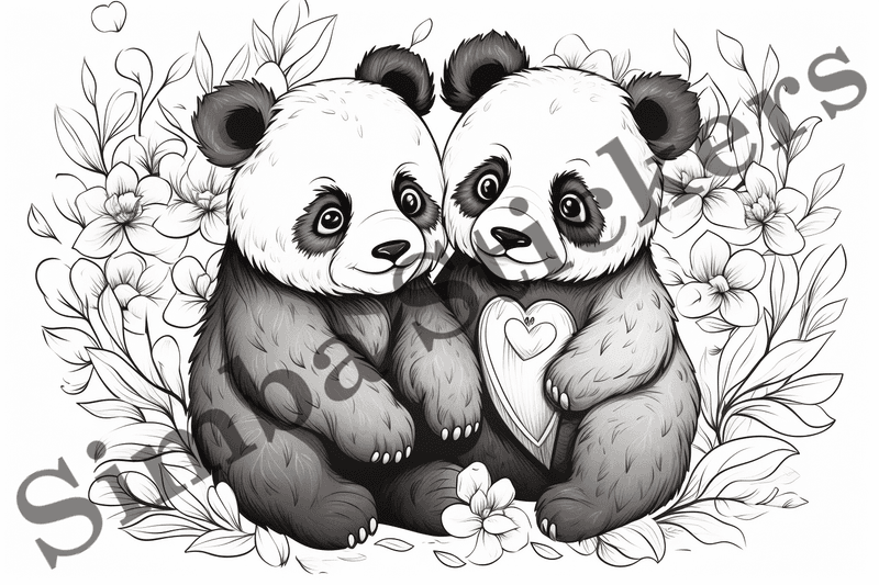 Colouring pages, bundle of pandas in love, 10 images, 3qy9m5