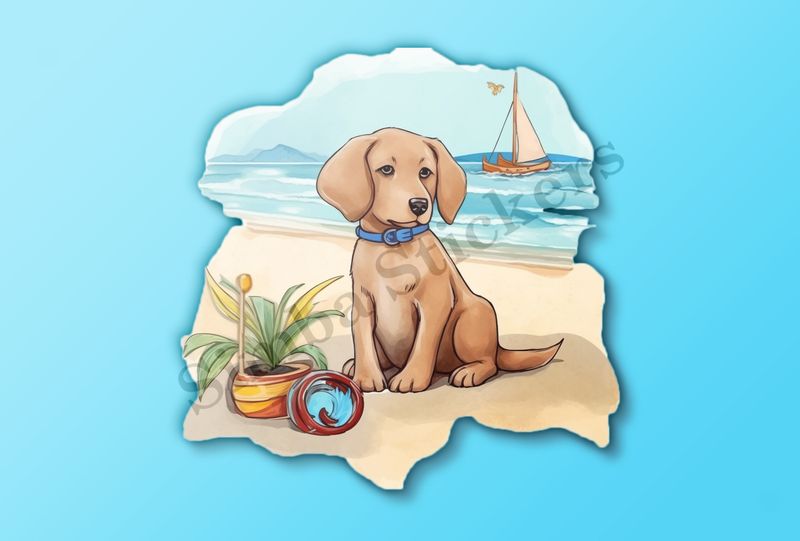 Dog on the beach, watercolour