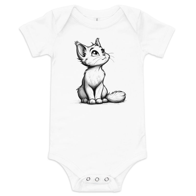 Baby Short Sleeve One Piece, 3-24 Months, Cat kitten sitting up, looking cute