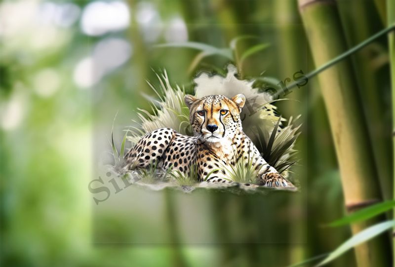 Cheetah sitting in the grass, watercolour