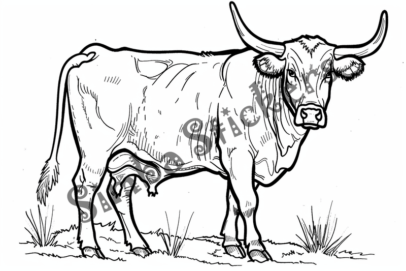 Colouring pages, bundle of cattle bulls, 10 images