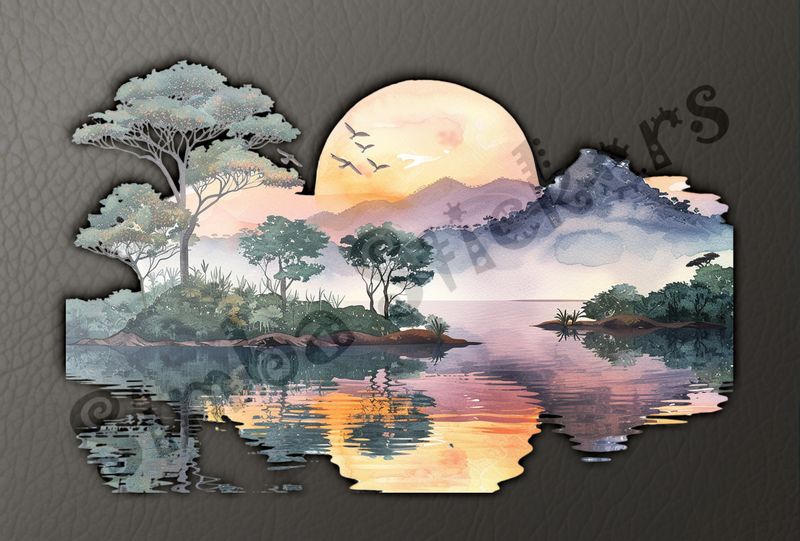 Equatorial Rainforest  landscape, with sun&#x27;s reflection on river