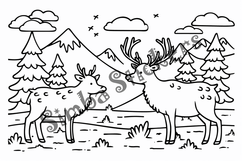 Colouring pages, bundle of elks, 25 images 2