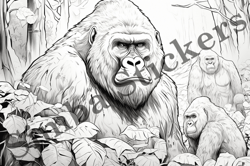 Colouring pages, bundle of gorillas, 25 images