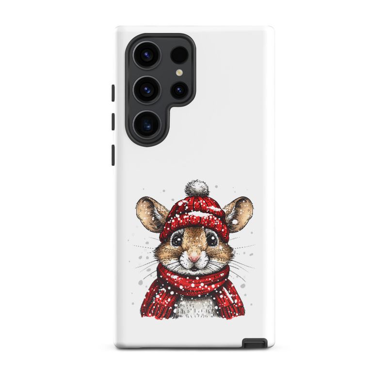 Tough Case for Samsung, Mouse wearing red winter hat and scarf in the snow, xg8dl3