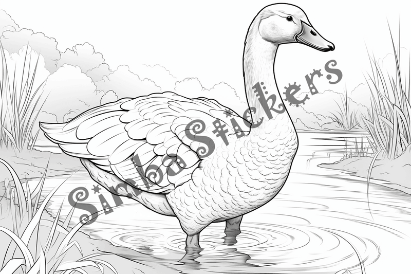 Colouring pages, bundle of geese in water, 10 images