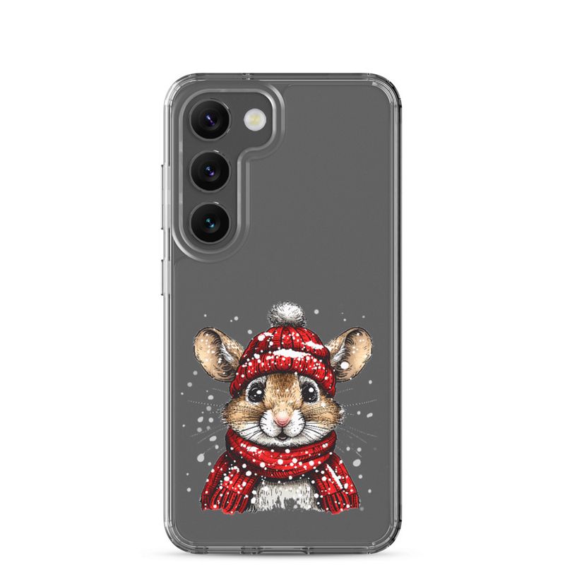 Clear Case for Samsung, Mouse wearing red winter hat and scarf in the snow, xg8dl3