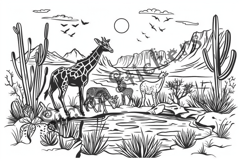Colouring pages, bundle of African Savanna landscape, 25 images