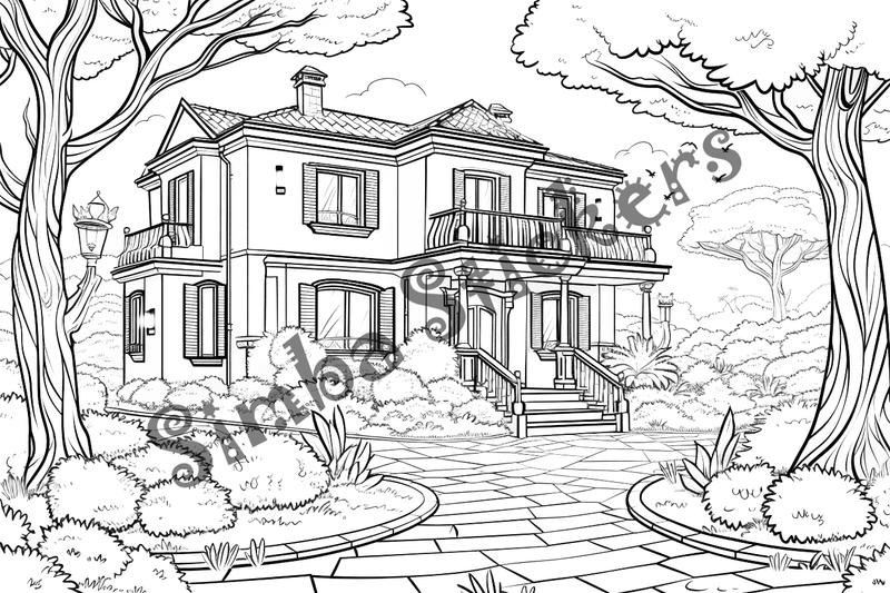 Colouring pages, bundle of houses, Italian countryside, 10 images