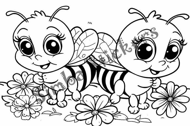 Colouring pages, bundle of bees looking cute, 10 images