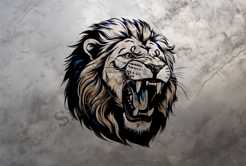 Majestic lion roaring, face , outline art