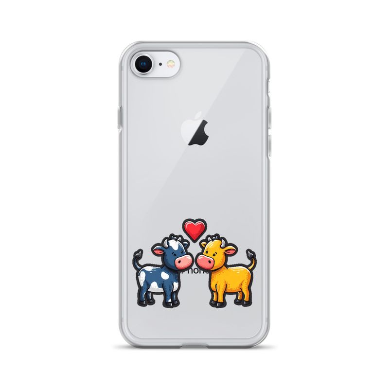 Clear Case for iPhone, Cattle, bull and cow in love, colourful , heart in picture, fvta2y
