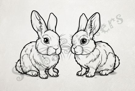 Hares looking cute, outline art