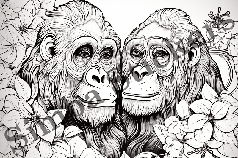 Colouring pages, bundle of gorillas in love, 10 images