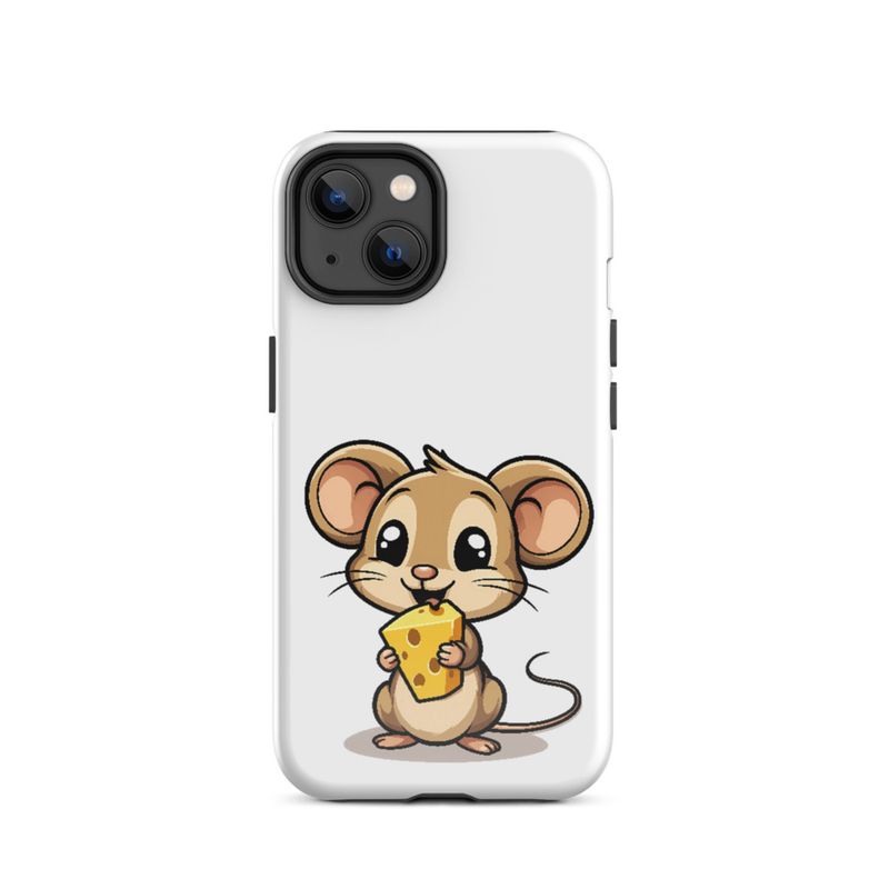 Tough Case for iPhone, Small Mouse happily licking large chunk of cheese, pqapy6