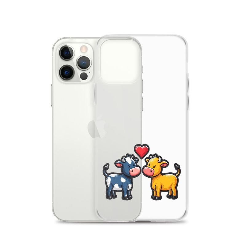 Clear Case for iPhone, Cattle, bull and cow in love, colourful , heart in picture, fvta2y