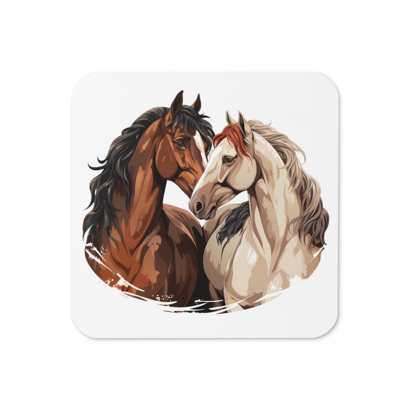 Cork-Back Coaster, Horses nose-to-nose, jbgjpy