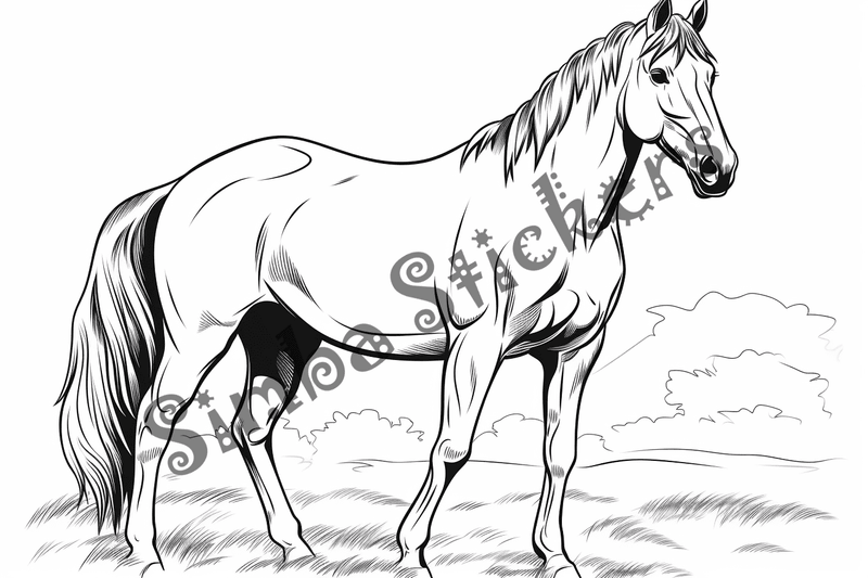 Colouring pages, bundle of horses standing, 10 images