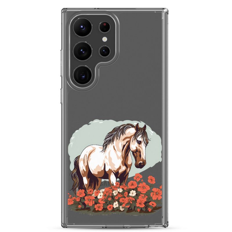 Clear Case for Samsung, Brown horse in field of red flowers, n4w2fj
