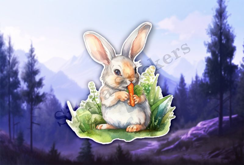 Rabbit eating a carrot, watercolour
