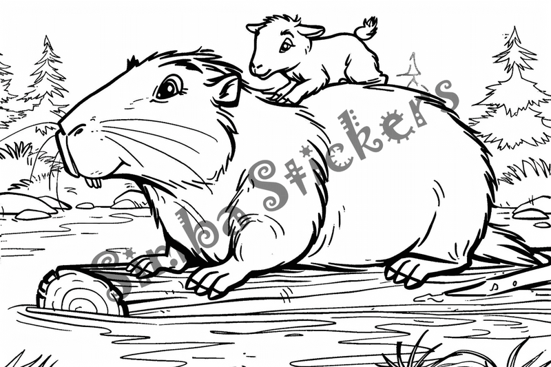 Colouring pages, bundle of capybaras, 50 images, pack 2