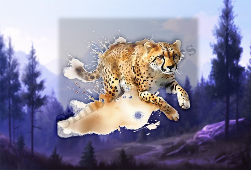 Cheetah running , watercolour