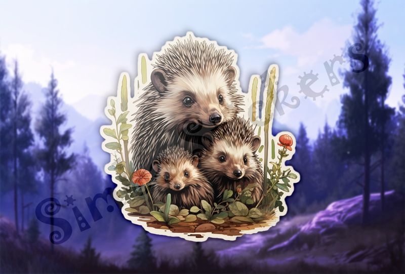 Porcupine mother with 2 babies