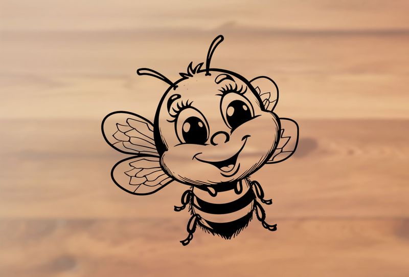 Happy bee smiling and buzzing, outline art