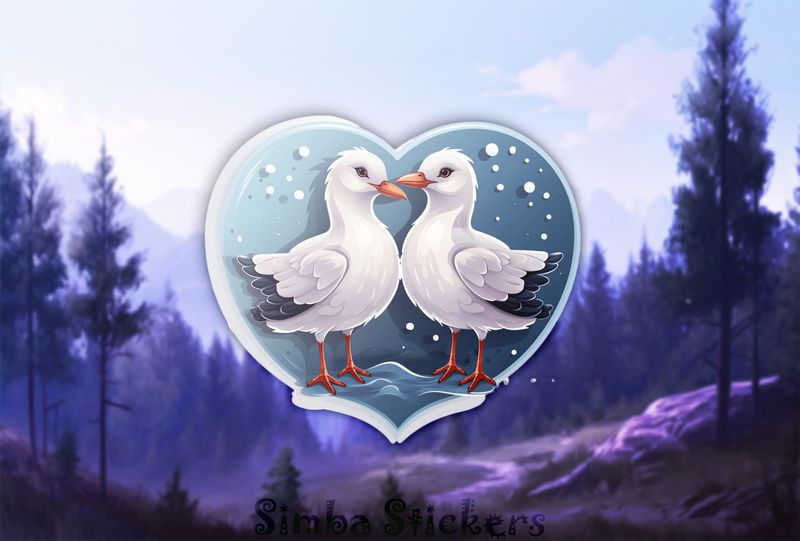 Seagulls in love in blue bubbly Valentine&#x27;s heart, 87nycs