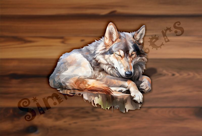 Wolf sleeping, watercolour