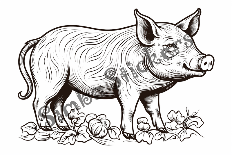Colouring pages, bundle of pigs, 25 images