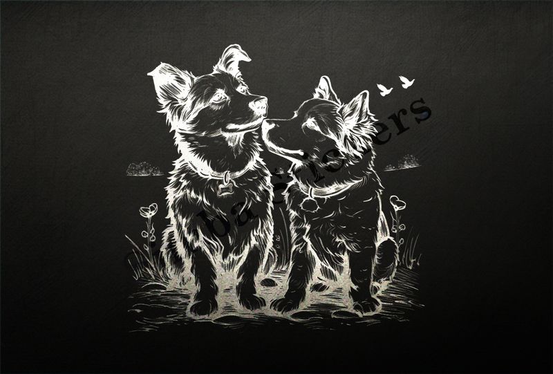 Dogs in love in the countryside, outline art, pms3lj