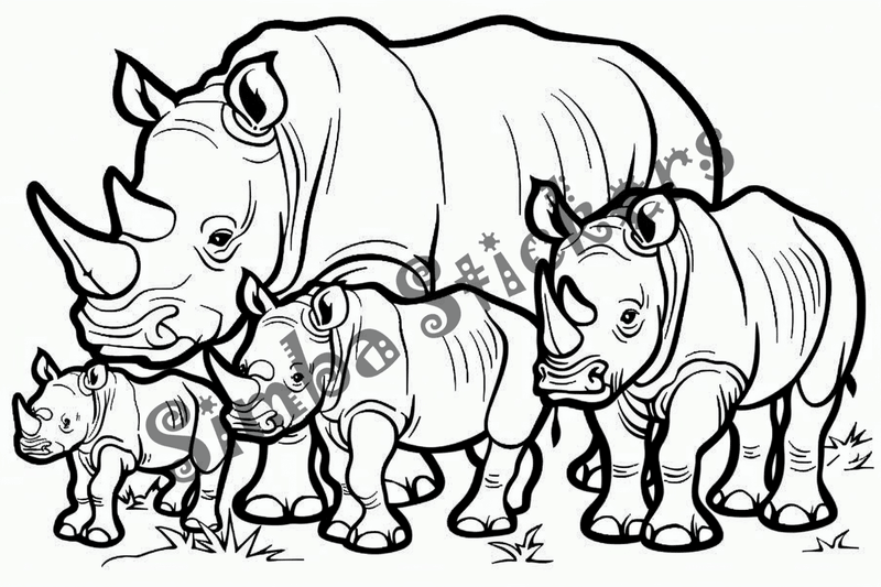 Colouring pages, bundle of rhinos, 25 images
