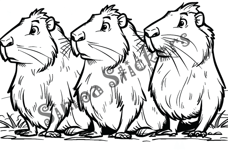 Colouring pages, bundle of capybaras in triads, 10 images