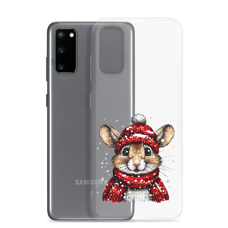 Clear Case for Samsung, Mouse wearing red winter hat and scarf in the snow, xg8dl3