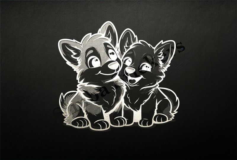 Happy dogs cuddling, outline art