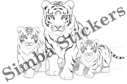 Colouring pages, bundle of tigers, family-oriented, 10 images