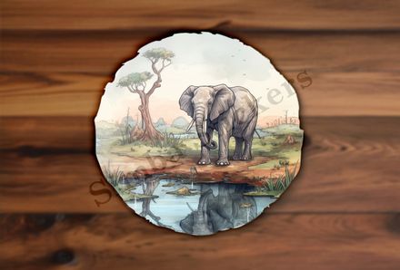 Elephant behind a pond in the Savanna   