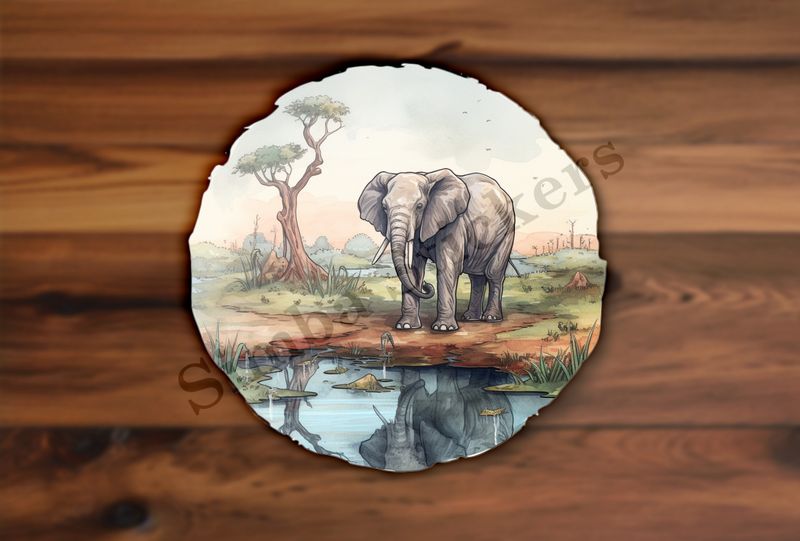 Elephant behind a pond in the Savanna   
