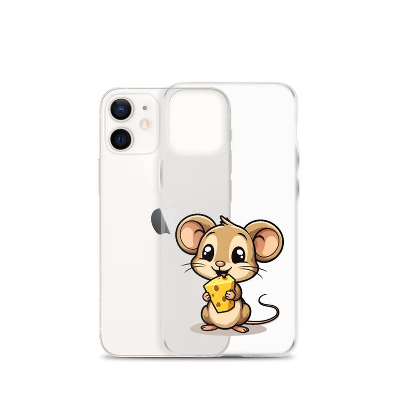 Clear Case for iPhone, Small Mouse happily licking large chunk of cheese, pqapy6