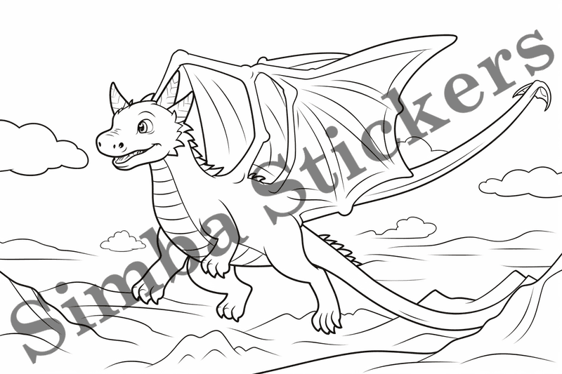 Colouring pages, bundle of dragons, simple, 10 images