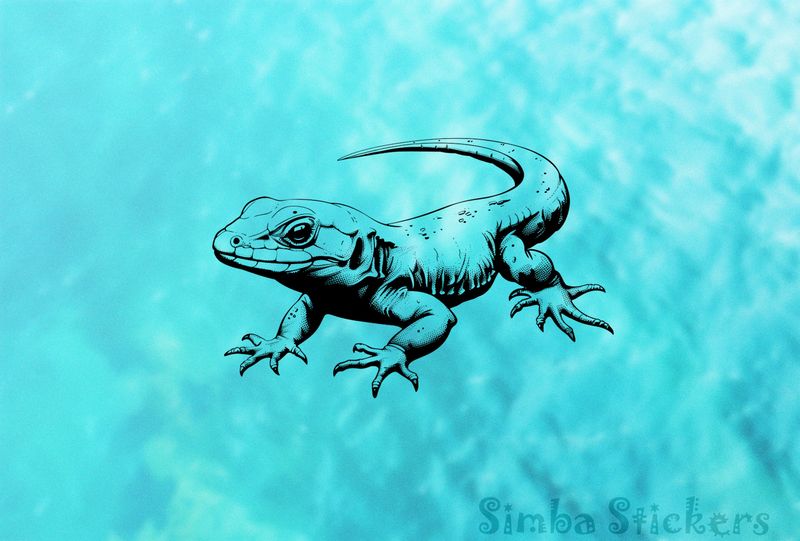 Lizard side-glancing on all fours, outline art