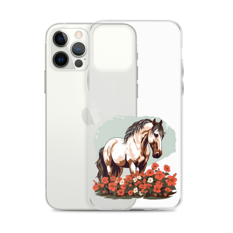 Clear Case for iPhone, Brown horse in field of red flowers, n4w2fj