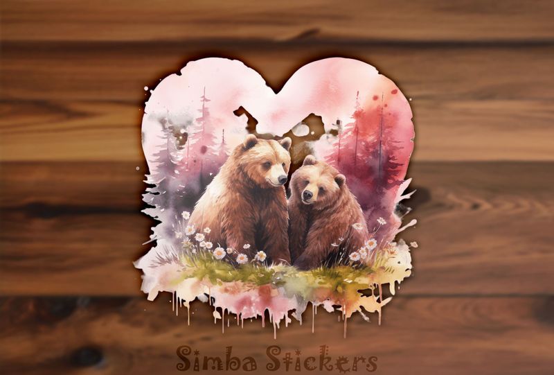 Bears cubs sitting in Valentine&#x27;s heart shape, watercolour, cfzt1y